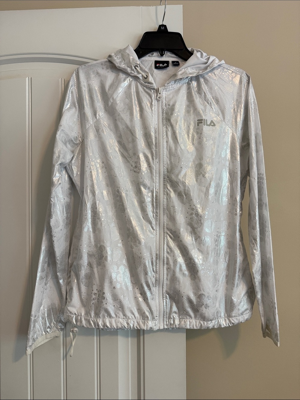 FILA Silver Metallic Hooded Bomber Jacket